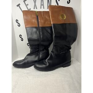 Tommy Hilfiger Twitina 3 Womens Two Tone Leather Boots Shoes Size 10
